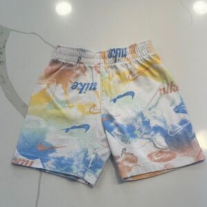 Nike logo kids white 100% cotton tie dye watercolor rainbow shorts size 4T 🌈🎨✔️